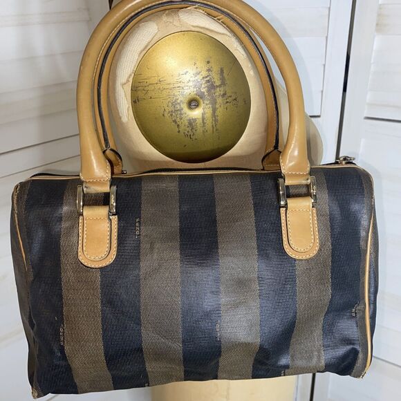 Vintage 80s Fendi Gorgeous Leather Stripe Handbag Purse - Picture 2 of 13